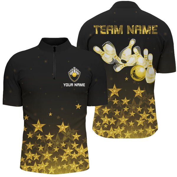 Personalized Mens Bowling Shirt golden star Bowling Ball and Pins Team bowling jerseys for men Bowler NQS8630