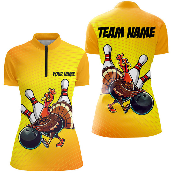 Personalized Funny Turkey Bowling Shirts For Women, Thanksgiving Bowling Shirts Team Uniform | Yellow NQS8632