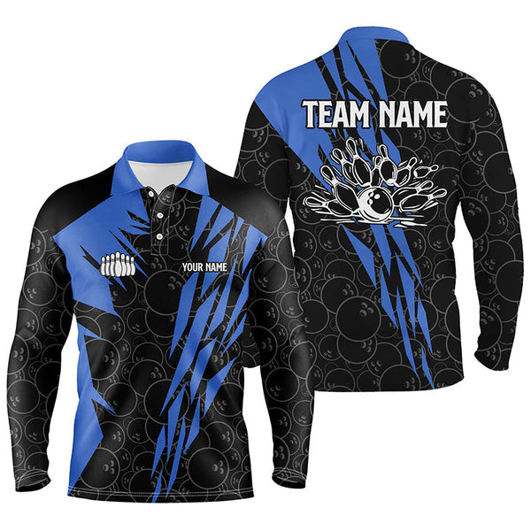 Black bowling camo Mens polo bowling shirt Custom bowling strike team league jerseys | Blue NQS6771