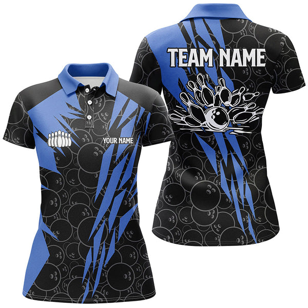 Black bowling camo Women bowling polo shirt Custom bowling strike team league jerseys | Blue NQS6771