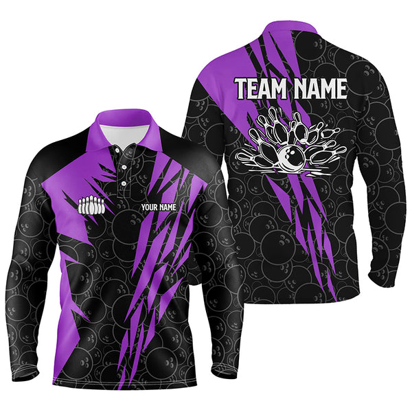 Black bowling camo Mens polo bowling shirt Custom bowling strike team league jerseys | Purple NQS6773