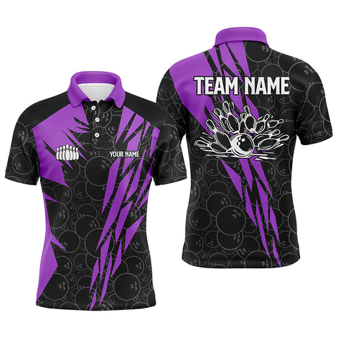 Black bowling camo Mens polo bowling shirt Custom bowling strike team league jerseys | Purple NQS6773