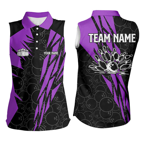 Black bowling camo Women sleeveless polo shirts Custom bowling strike team league jersey | Purple NQS6773