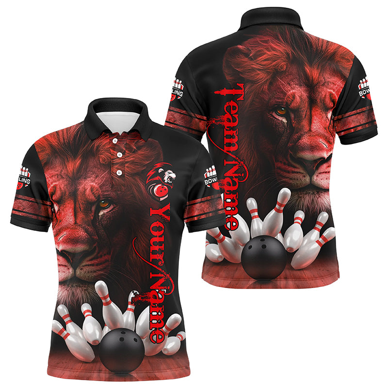 Lion Bowling Polo, Quarter Zip Shirts For Men Custom Bowling League Shirt Team Jerseys Outfits | Red NQS8858