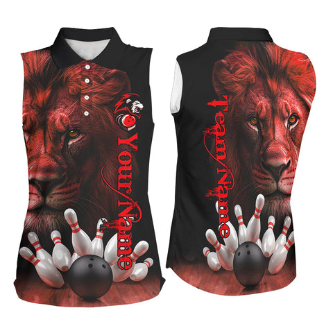 Lion Bowling sleeveless polo Shirt For Women Custom Bowling League Shirt Team Jerseys Outfits | Red NQS8858