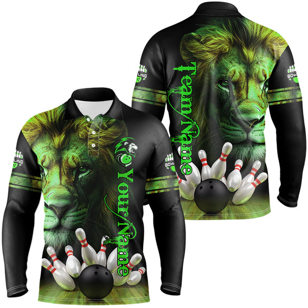 Lion Bowling Polo, Quarter Zip Shirts For Men Custom Bowling League Shirt Team Jerseys Outfits | Green NQS8859