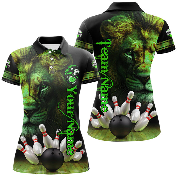 Lion Bowling Polo, Quarter Zip Shirt For Women Custom Bowling League Shirt Team Jerseys Outfit | Green NQS8859