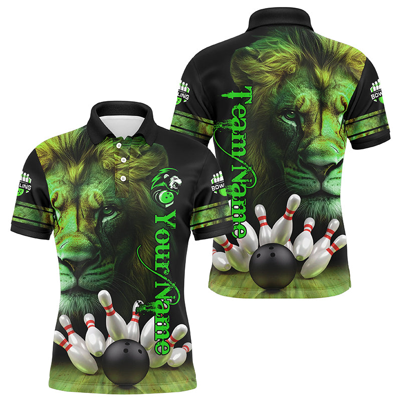 Lion Bowling Polo, Quarter Zip Shirts For Men Custom Bowling League Shirt Team Jerseys Outfits | Green NQS8859