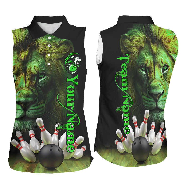 Lion Bowling sleeveless polo Shirt For Women Custom Bowling League Shirt Team Jerseys Outfits | Green NQS8859