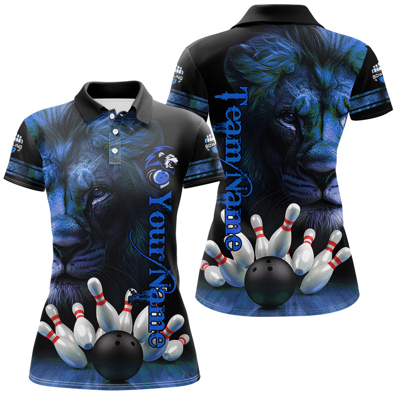 Lion Bowling Polo, Quarter Zip Shirt For Women Custom Bowling League Shirt Team Jerseys Outfit | Blue NQS8860