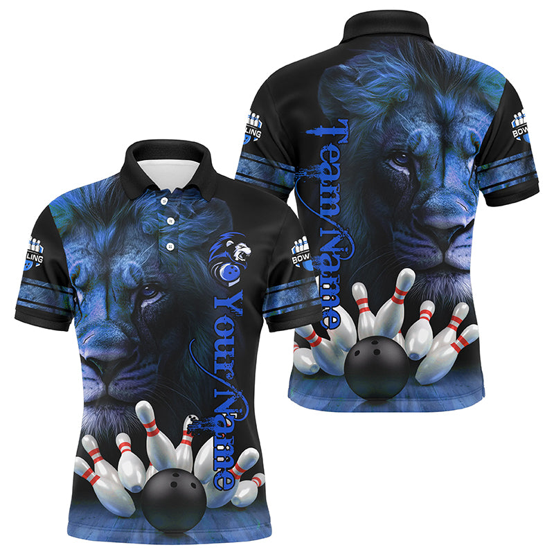 Lion Bowling Polo, Quarter Zip Shirts For Men Custom Bowling League Shirt Team Jerseys Outfits | Blue NQS8860