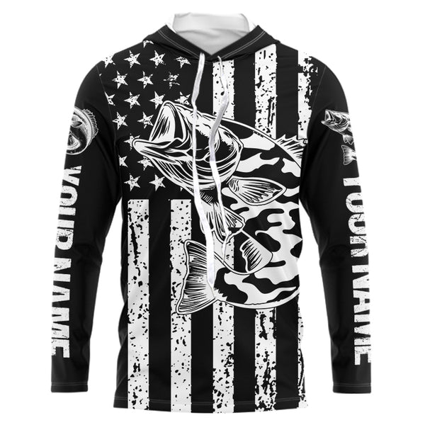 Black and White American Flag Largemouth Bass Fishing Camo Custom patriotic Bass fishing jerseys NQS9119