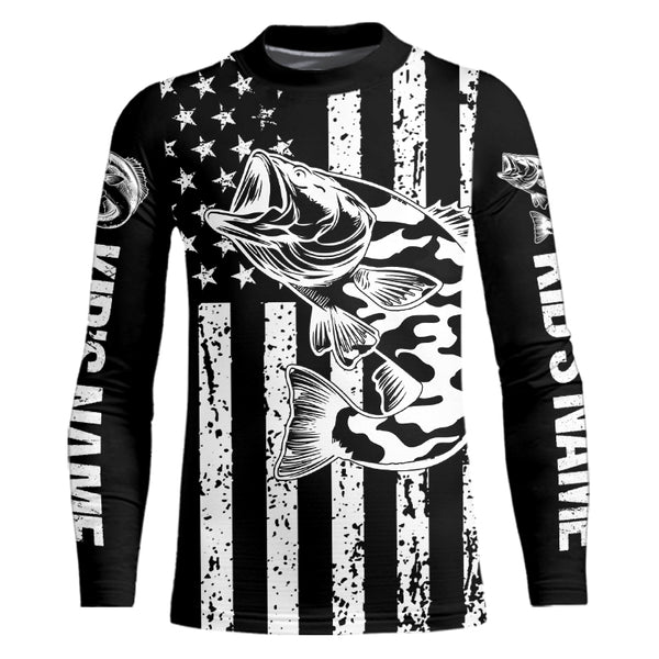 Black and White American Flag Largemouth Bass Fishing Camo Custom patriotic Bass fishing jerseys NQS9119