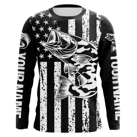 Black and White American Flag Largemouth Bass Fishing Camo Custom patriotic Bass fishing jerseys NQS9119