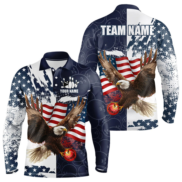 Red, White and Blue American Flag Eagle Bowling Shirts For Men Custom Patriotic Bowling Team Jersey NQS9120