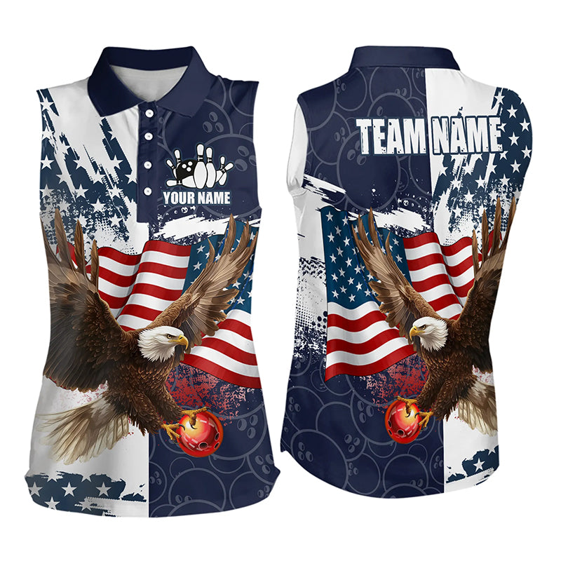 Red, White and Blue American Flag Eagle Bowling Sleeveless Polos Custom Patriotic Bowling Team Jersey NQS9120