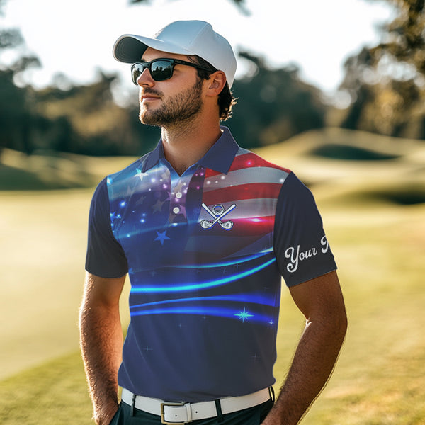 Blue Lights American Flag Mens golf polo shirts custom patriotic golf shirts for men NQS9316