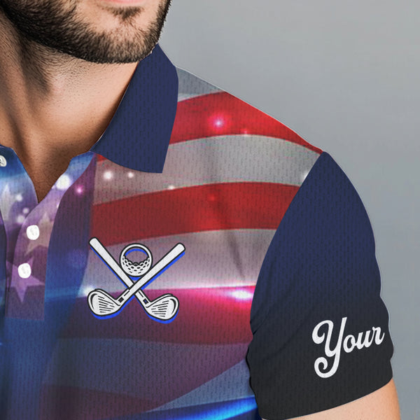 Blue Lights American Flag Mens golf polo shirts custom patriotic golf shirts for men NQS9316