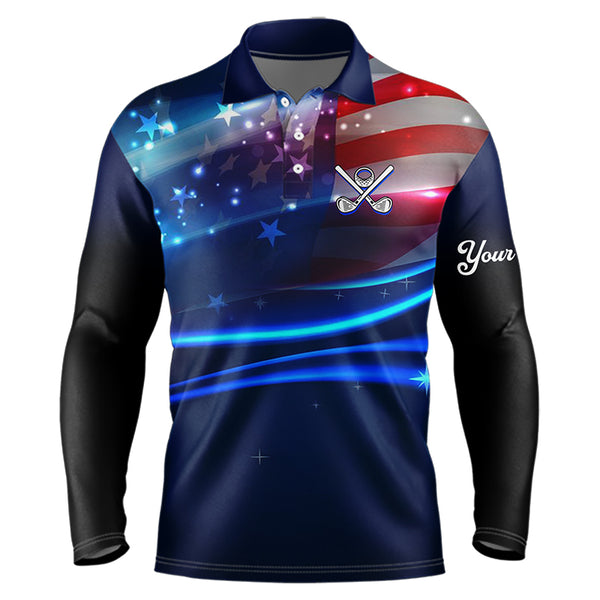 Blue Lights American Flag Mens golf polo shirts custom patriotic golf shirts for men NQS9316