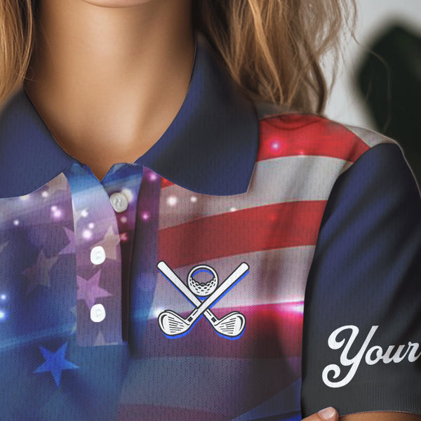 Blue Lights American Flag Womens golf polo shirts custom patriotic golf shirts for women NQS9316