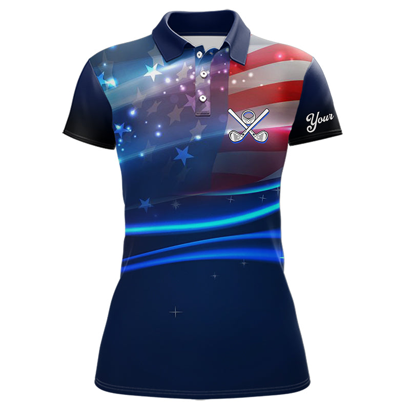 Blue Lights American Flag Womens golf polo shirts custom patriotic golf shirts for women NQS9316