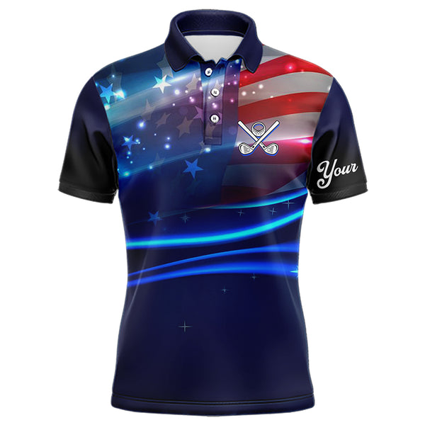 Blue Lights American Flag Mens golf polo shirts custom patriotic golf shirts for men NQS9316