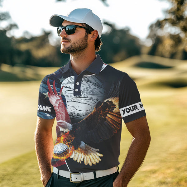 American Flag Eagle flame golf ball Mens golf polo shirts custom patriotic golf shirts for men NQS9317