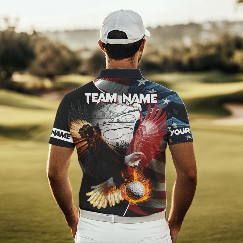 American Flag Eagle flame golf ball Mens golf polo shirts custom patriotic golf shirts for men NQS9317