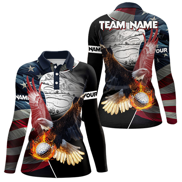 American Flag Eagle flame golf ball Womens golf polo shirts custom patriotic golf shirts for women NQS9317