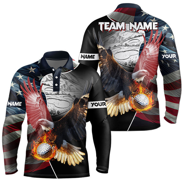 American Flag Eagle flame golf ball Mens golf polo shirts custom patriotic golf shirts for men NQS9317