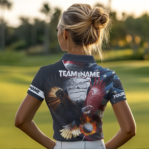 American Flag Eagle flame golf ball Womens golf polo shirts custom patriotic golf shirts for women NQS9317