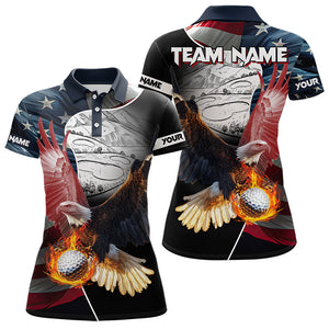 American Flag Eagle flame golf ball Womens golf polo shirts custom patriotic golf shirts for women NQS9317