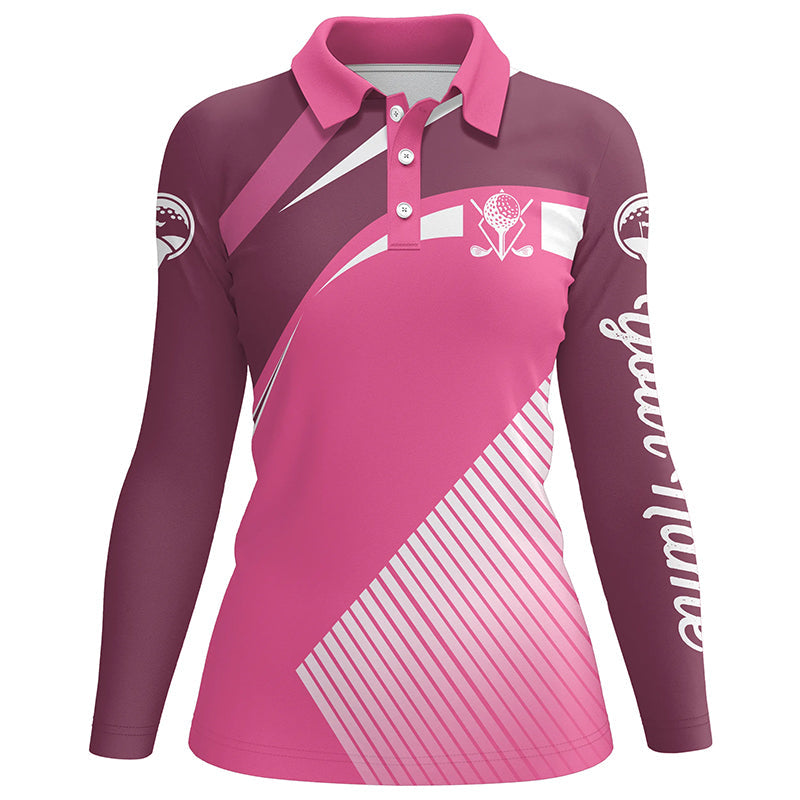 Pink Womens golf polos shirts custom name golf tops for ladies, personalized unique golf gifts NQS7128