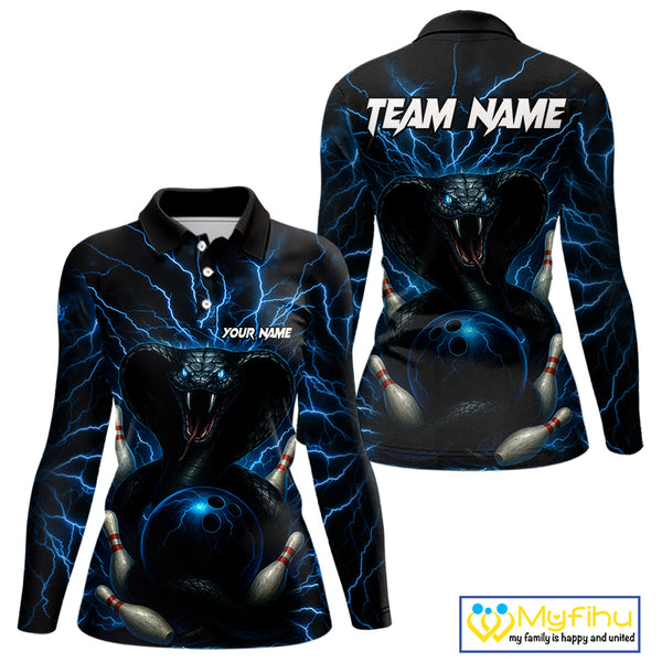 Personalized Blue Thunder Lightning Cobra Snake Women Bowling Shirt Custom Name Bowling Team Jersey NQS9834