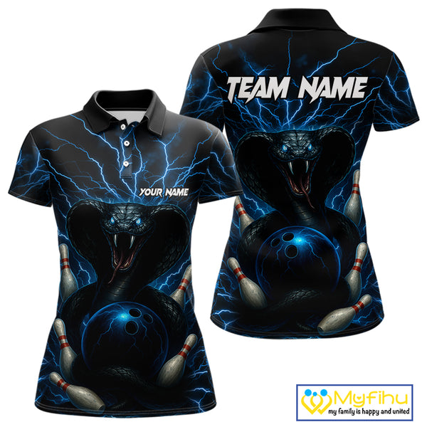 Personalized Blue Thunder Lightning Cobra Snake Women Bowling Shirt Custom Name Bowling Team Jersey NQS9834