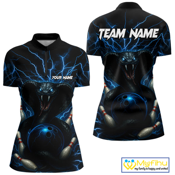 Personalized Blue Thunder Lightning Cobra Snake Women Bowling Shirt Custom Name Bowling Team Jersey NQS9834