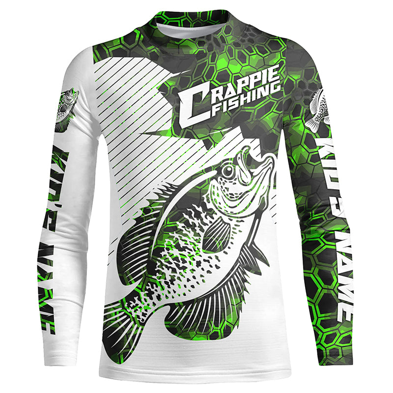 Custom Crappie Long Sleeve Tournament Fishing Shirts, Crappie Fishing Jerseys | Green Camo IPHW4753 Long Sleeves UPF / 4XL