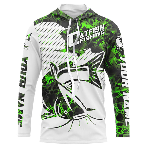 Custom Catfish Long Sleeve Tournament Fishing Shirts, Catfish Fishing Jerseys | Green Camo IPHW4754