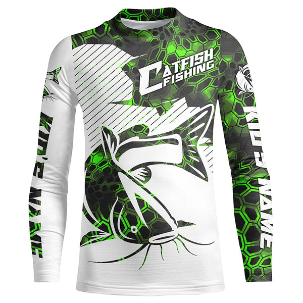 Custom Catfish Long Sleeve Tournament Fishing Shirts, Catfish Fishing Jerseys | Green Camo IPHW4754