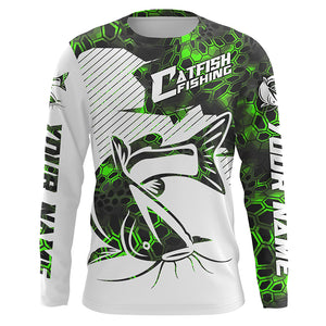 Custom Catfish Long Sleeve Tournament Fishing Shirts, Catfish Fishing Jerseys | Green Camo IPHW4754