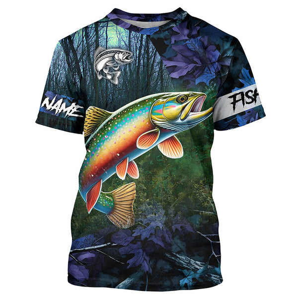 Brook trout Fishing blue camo fishing team trout Custom Long Sleeve UV protection fishing shirts NQS6072