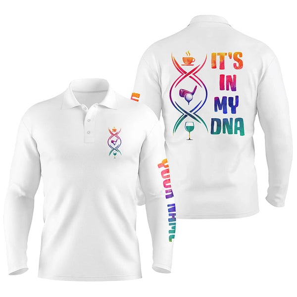Watercolor white Men golf polo shirts custom coffee golf wine it's in my DNA best mens golf wear NQS6081