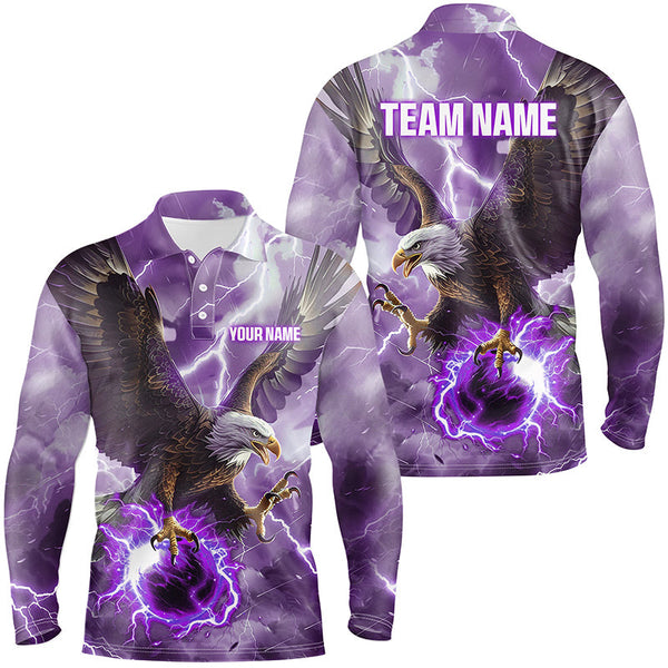 Purple lightning thunder bowling Eagle custom Mens Bowling Polo, Quarter Zip Shirts, bowler jerseys NQS8179