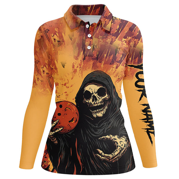 Halloween Skull Bowling custom Women Bowling Polo, Quarter Zip Shirts, gift for team bowlers jerseys NQS8183