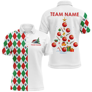 Red, Green and White argyle pattern Christmas tree Bowling Shirts for Men Custom Team Bowling jersey NQS8875