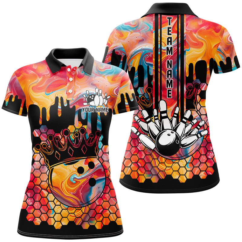 Orange hologram pattern Bowling Shirts for Women Custom Team Bowling jersey, Gift for Bowlers NQS8877