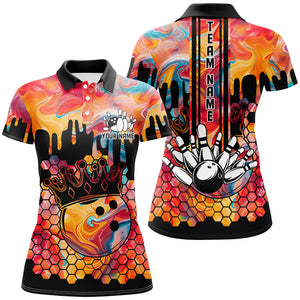 Orange hologram pattern Bowling Shirts for Women Custom Team Bowling jersey, Gift for Bowlers NQS8877