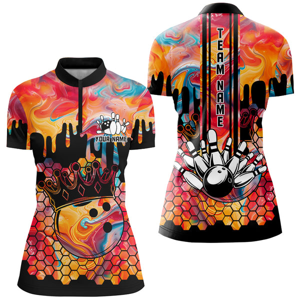 Orange hologram pattern Bowling Shirts for Women Custom Team Bowling jersey, Gift for Bowlers NQS8877