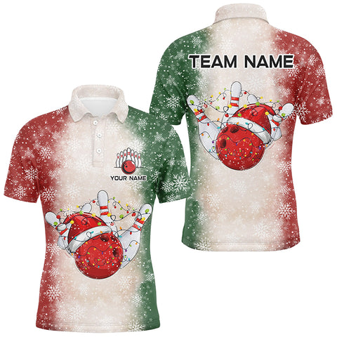 Christmas Bowling ball and pins Mens Bowling Shirts Custom Team Bowling jersey, Xmas Gift for Bowler NQS8879