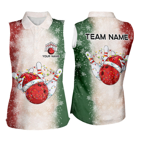 Christmas Bowling ball and pins Bowling Sleeveless Polo Shirt Custom Team Bowling jersey Xmas Gift NQS8879